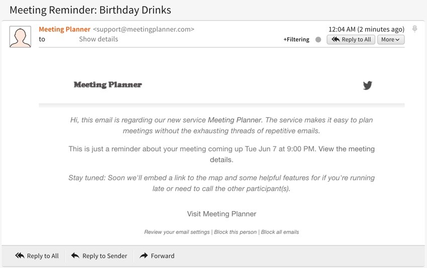 Meeting Planner Reminders - Example of a Reminder Email
