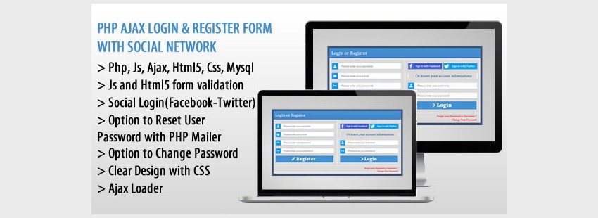 PHP AJAX Login  Register Form with Social Network
