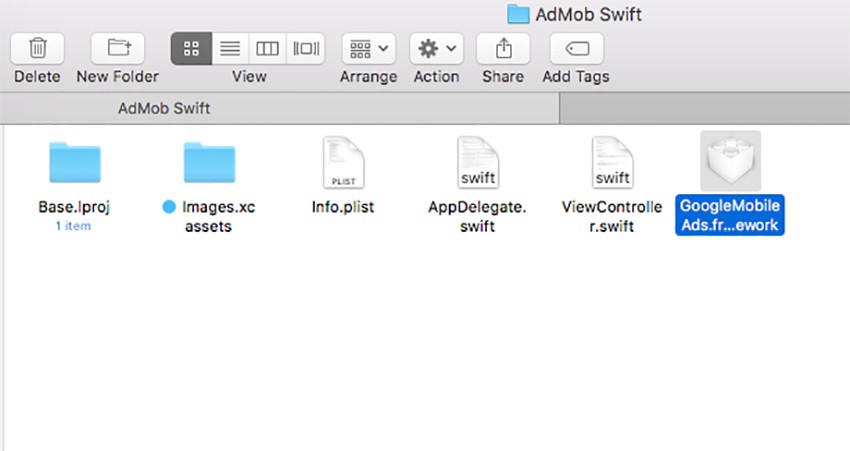 Paste GoogleMobileAdsframework into your project folder