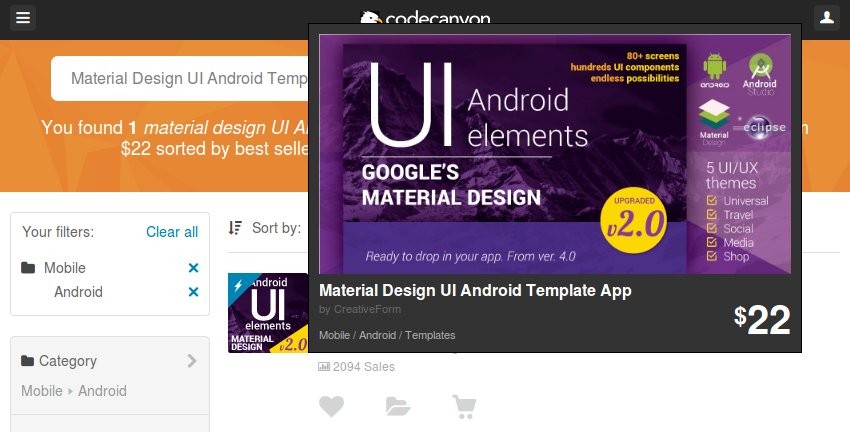 Material Design UI Android Template App on CodeCanyon