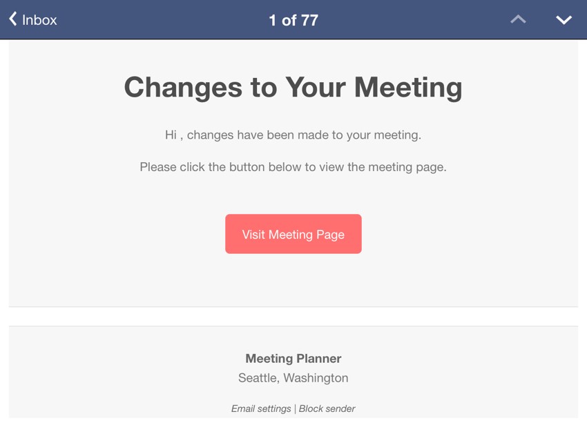 Meeting Planner Notifications - The Initial Notification Email Template