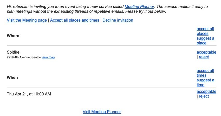 Meeting Planner Templates - Example of Corrupted View of Invitation in Gmail