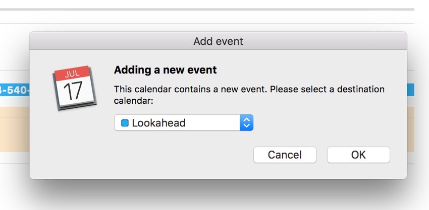 Building a Startup iCal Files - Apple Calendar Add Event Dialog Box