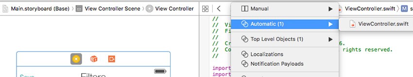 Find the controllers swift file in the right side of the Xcode window 