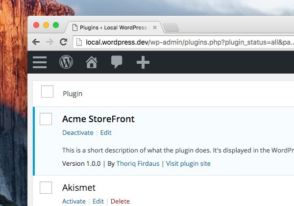 WordPress local website installed by VVV viewed in Chrome