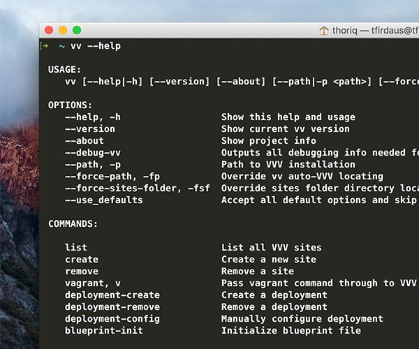 List of VV command viewed in OS X Terminal