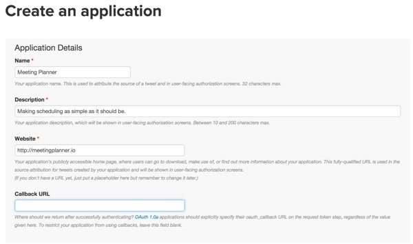 Building Your Startup OAuth - Twitter Dev App Details