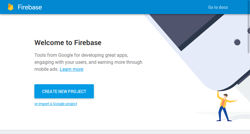 Firebase console welcome screen