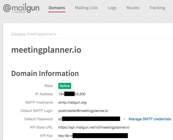 Meeting Planner Invitation - Mailgun SMTP Settings