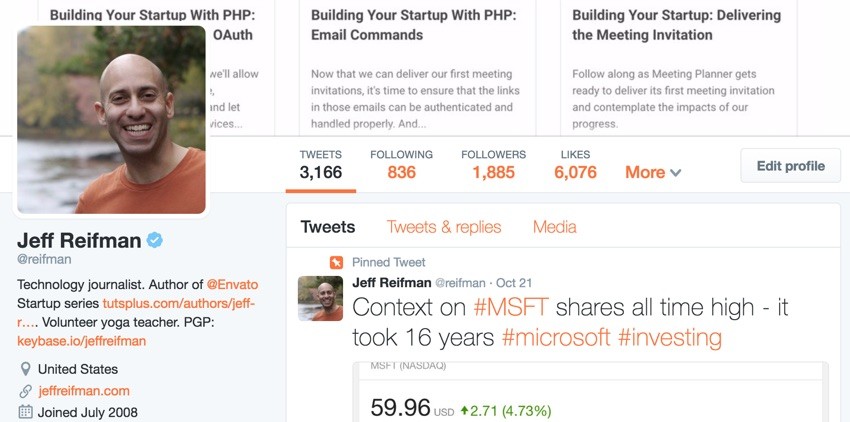 Building With the Twitter API reifman profile on twitter with verified checkmark