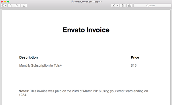 An example of an Envato invoice PDF