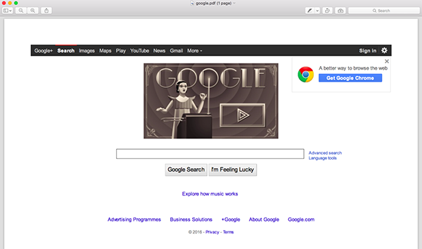An example of the Google homepage in PDF format
