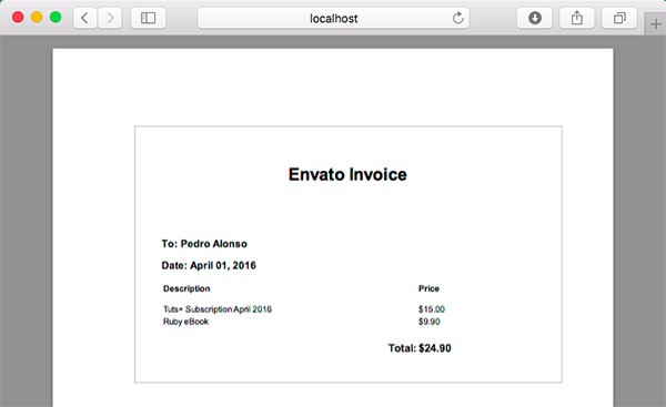 Invoice view PDF dynamically generated