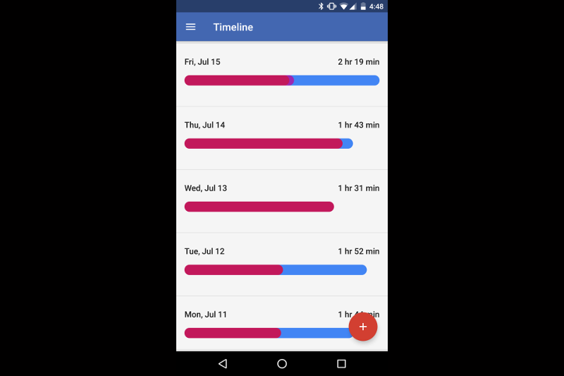 Google Fit app displaying fitness history