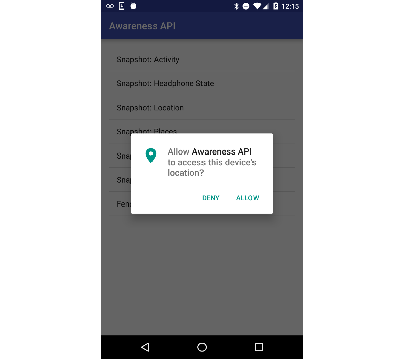 Permissions dialog for location