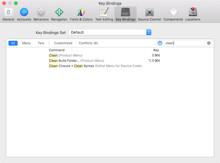Xcode Preferences to Set a Key Binding for an Extension Command