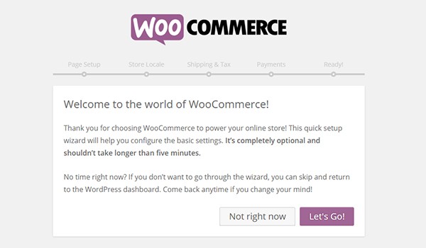 WooCommerce welcome page