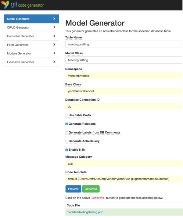 Customizing Meeting View - Yiis Gii Model Generator for Meeting Setting