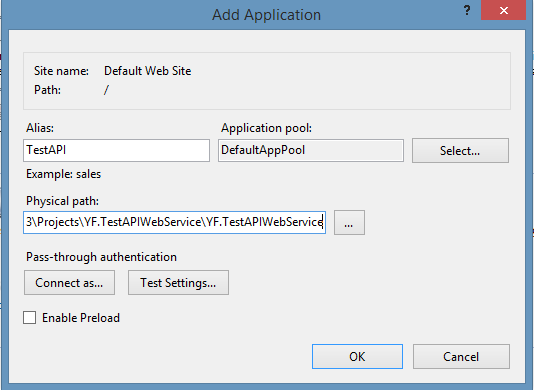 Adding new application in IIS