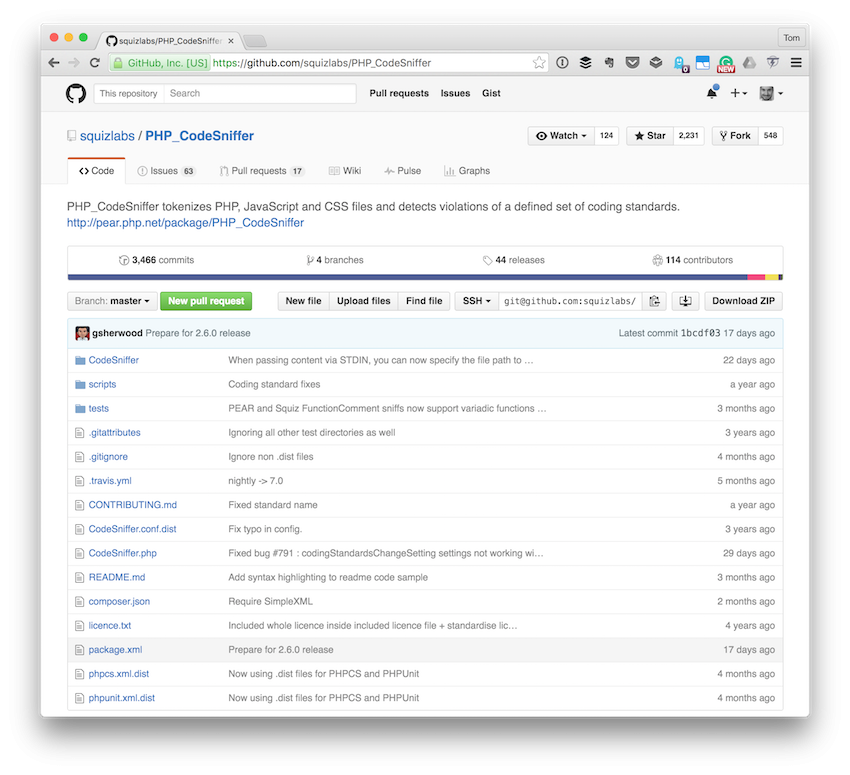 PHP CodeSniffer on GitHub