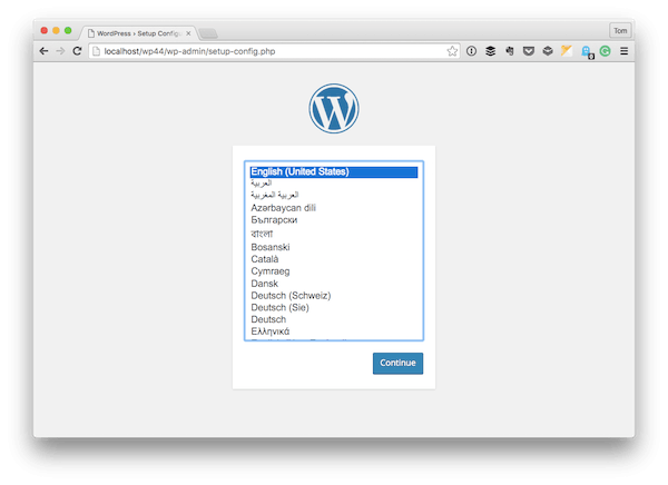 The WordPress Installation screen