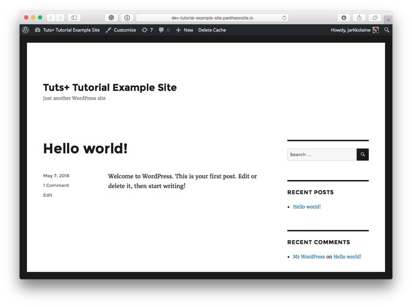 The new WordPress site running the Twenty Sixteen theme