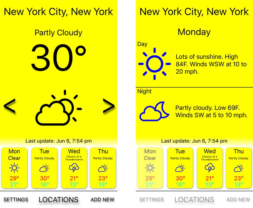Simple Weather V app template screenshots