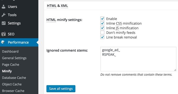 Optimizing PageSpeed - Minify HTML with W3TC