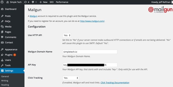 Mailgun Plugin - Plugin Settings Top of Page
