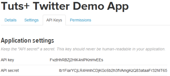 Twitter Demo App Settings