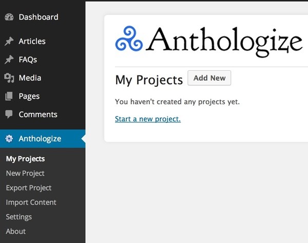 Anthologize Projects Dashboard