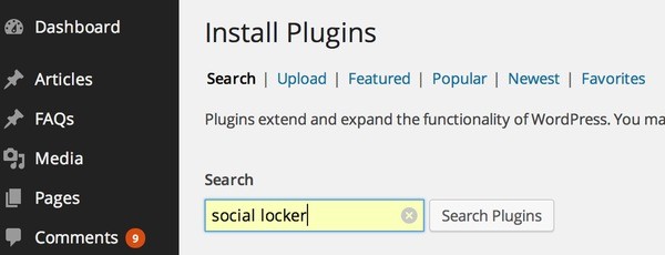 Search for Social Locker from the plugin installation menu