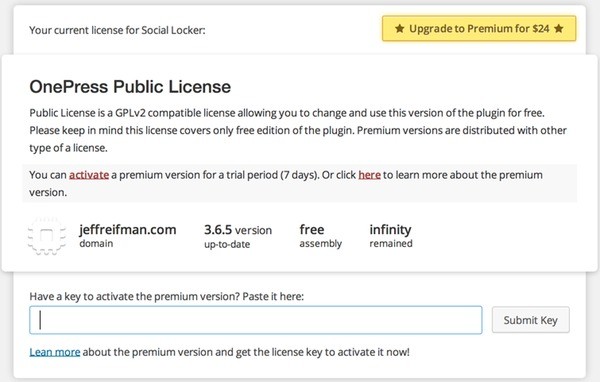 Upgrade to Social Locker premium license