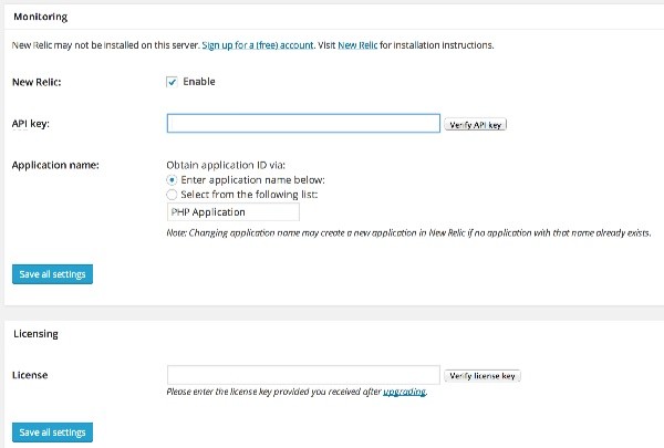 Enter your New Relic API and license key in W3TC settings