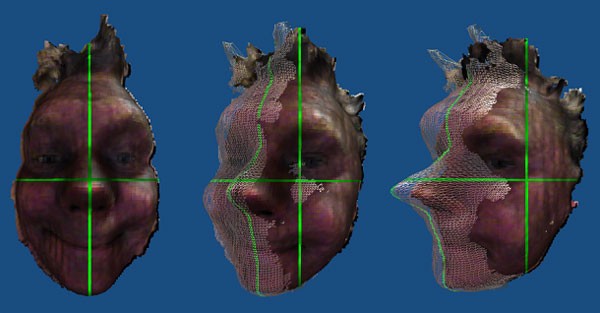 A single 3D scan of the front of someones head taken with RealSense