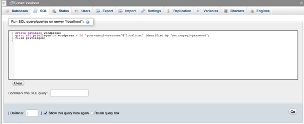 Create a new database with the manual query box