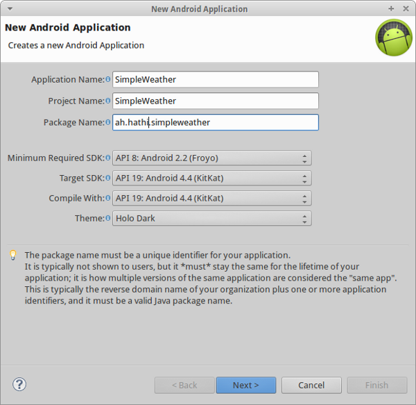 Create a new Android Application