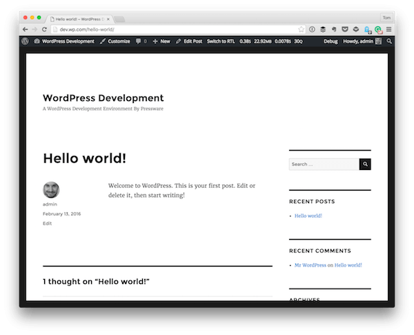 The standard Hello World that comes with WordPress