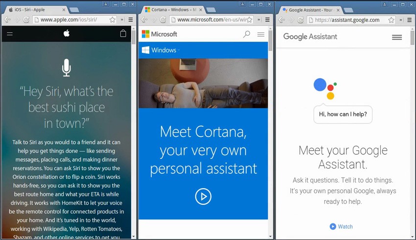 Voice-controlled apps Siri Cortana and Google Now