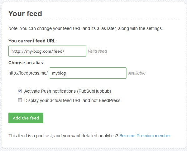 Adding a feed in FeedPress