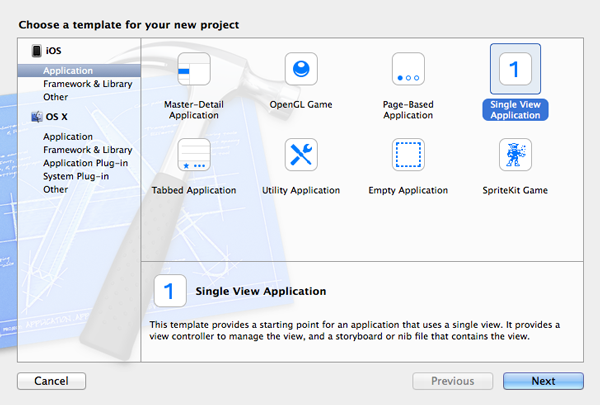 Create a new project in Xcode 5.