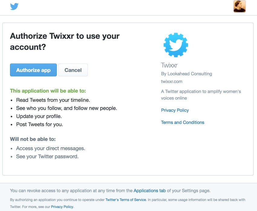 Building with Twitter API OAuth Authorize Redirect