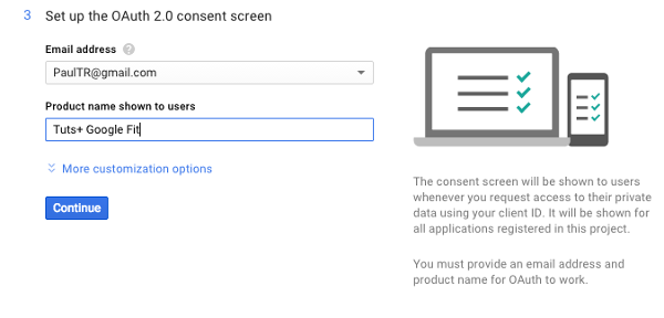 Configuring the Fitness API Consent Screen