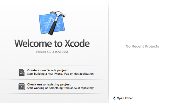 iOS Development Environment - Xcode Welcome Window