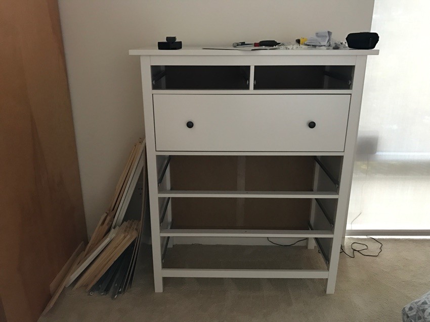 Building Your Startup Multiple Domains - Photo of my IKEA dresser with one drawer built and others not built