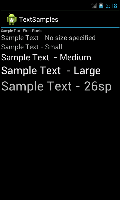  TextView Controls with Various Text Sizes, User Preference for Huge Font Size