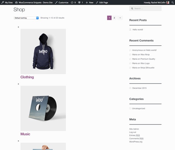 Main shop page - categories are separate but too big and with list styling bullets etc