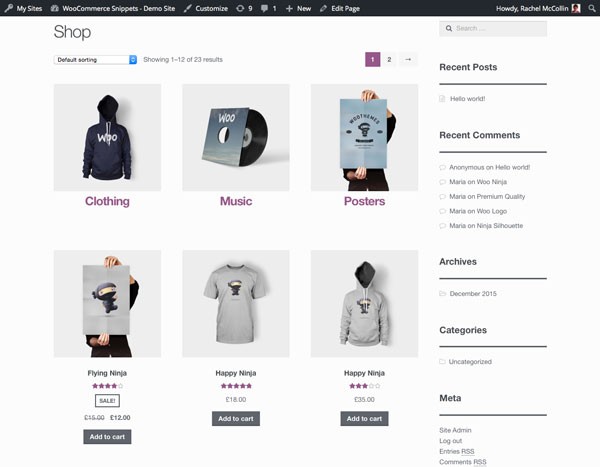 The main shop page Categories are above products and styled consistently in a grid