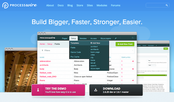 Screenshot of the ProcessWire website