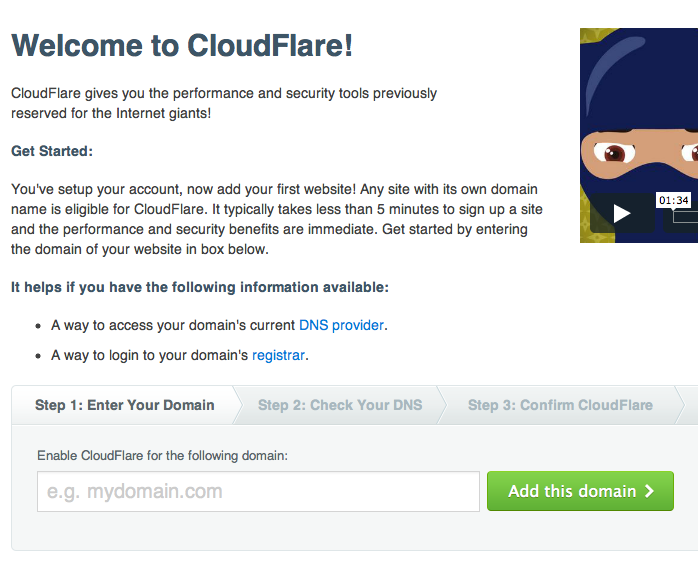 Add your site to CloudFlare